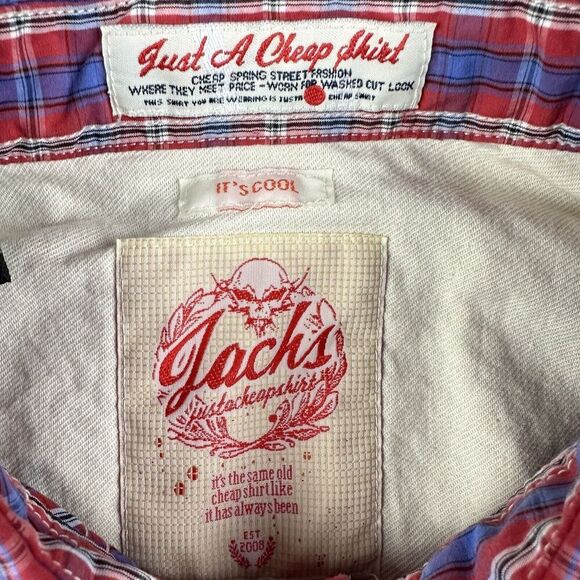 Jachs Western Shirt Mens S Red Blue Plaid Button Roll Tab Cowboy Rodeo Pockets - Picture 12 of 15